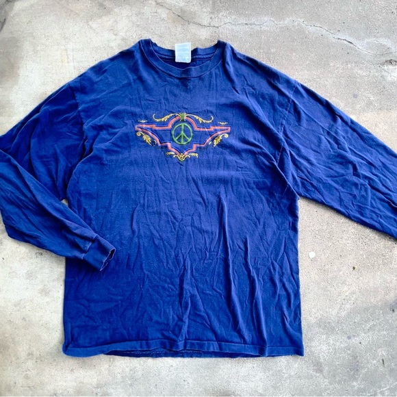 Vintage 90’s PEACENIK. long sleeve shirt men’s XL dark blue hands beefy tag - Picture 2 of 5